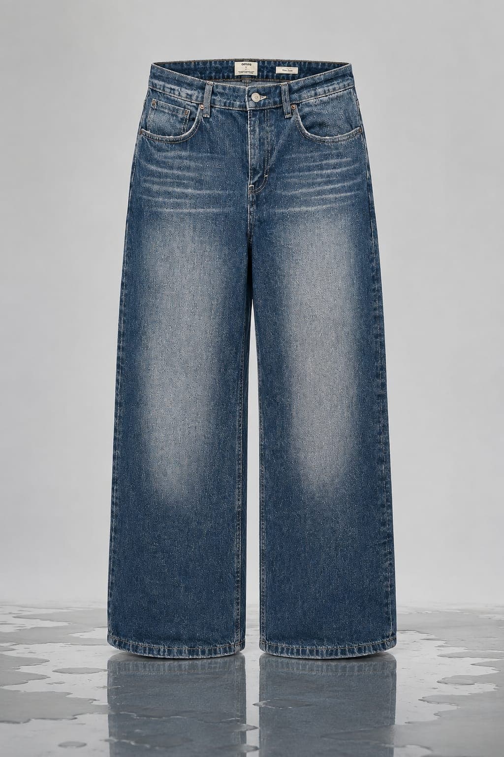 Mid Blue Monogram Wide-Leg Jeans